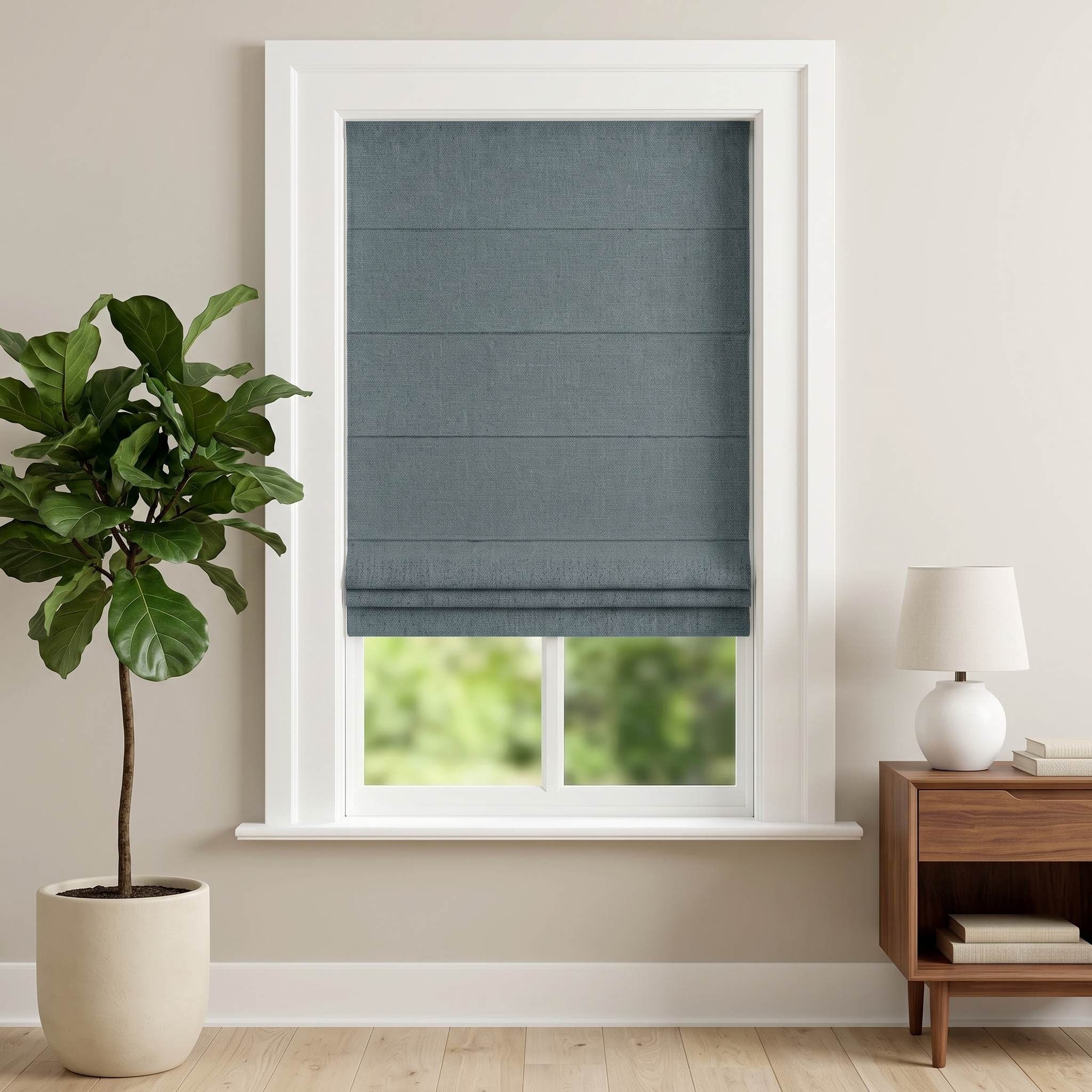 DraperyUS Custom Roman Shades - Slate Teal - A steady and deep dark teal for a bold statement.