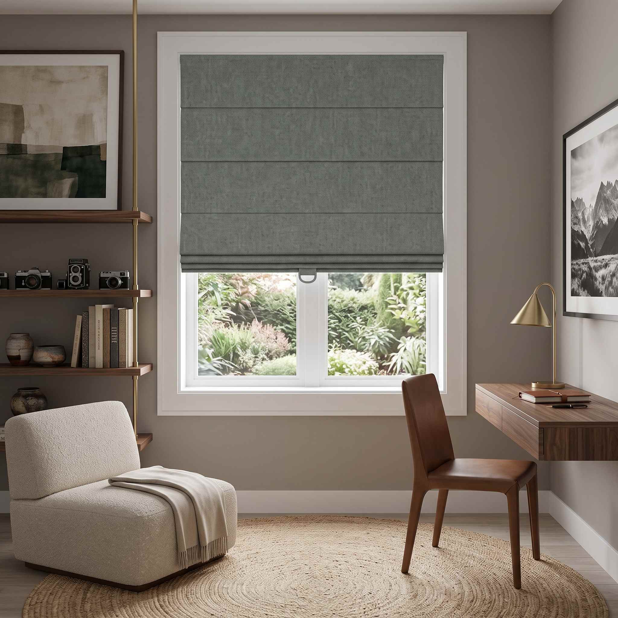 DraperyUS Custom Roman Shades - Olive Grey - A deep grey with subtle dark green undertones.