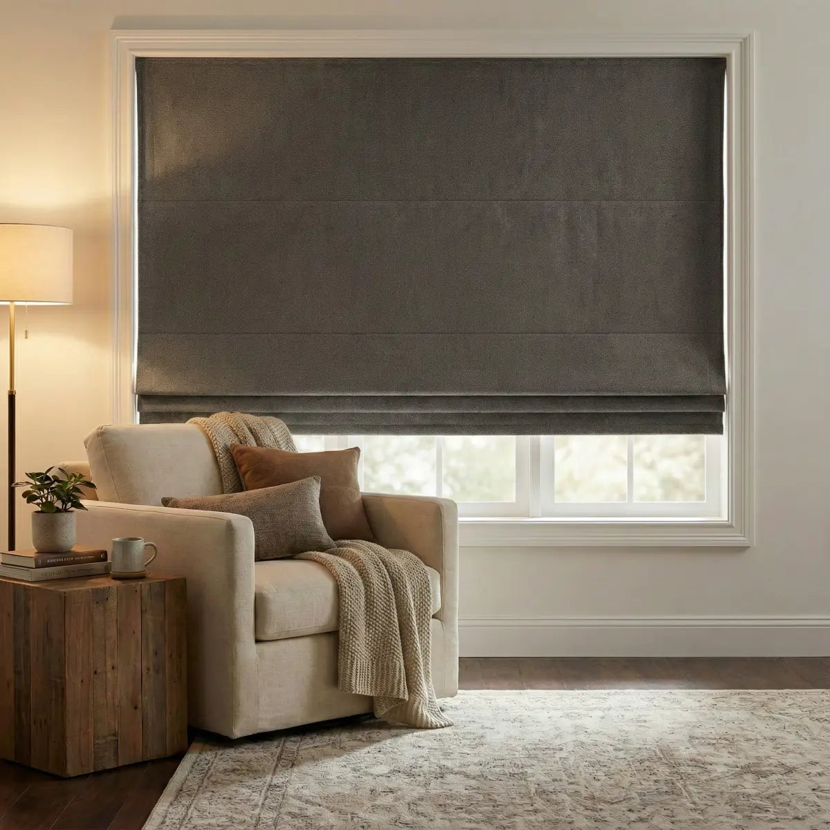 DraperyUS Custom Roman Shades - Olive Grey - A deep grey with subtle dark green undertones.
