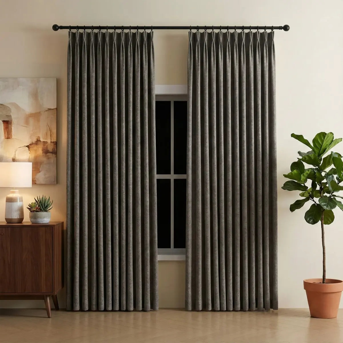 DraperyUS Custom Blackout Linen Curtains - Olive Grey - A deep grey with subtle dark green undertones.