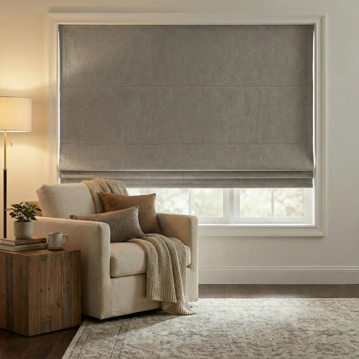 DraperyUS Custom Roman Shades - Silver Grey - A bright, metallic-toned grey for modern interiors.