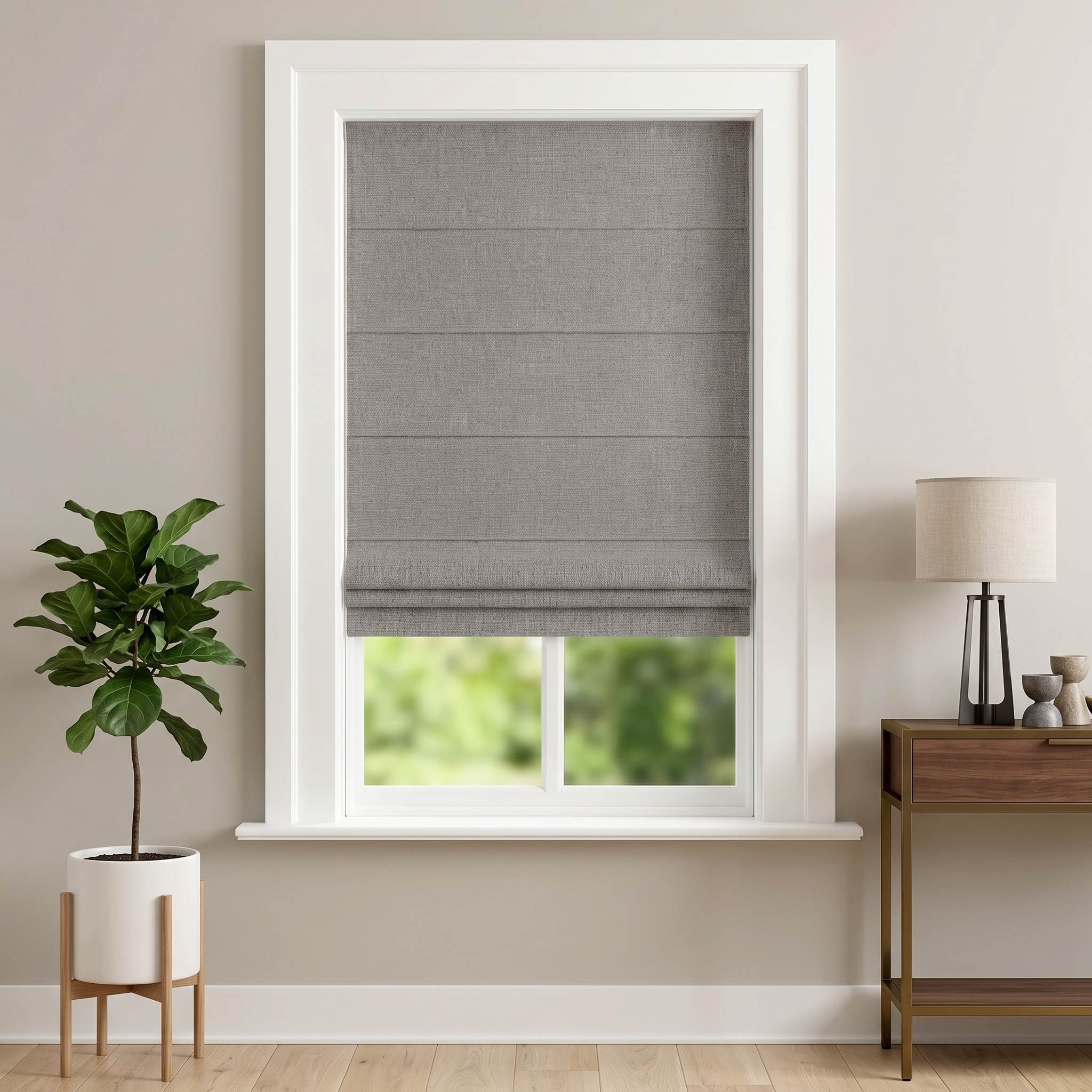 DraperyUS Custom Roman Shades - Silver Grey - A bright, metallic-toned grey for modern interiors.