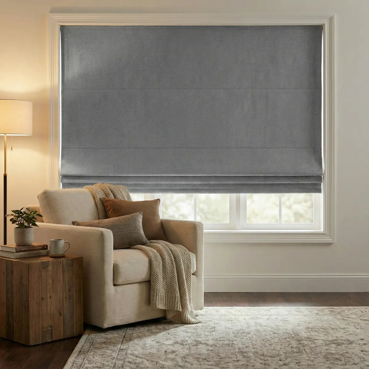 DraperyUS Custom Roman Shades - Charcoal - A rich and deep slate grey color.