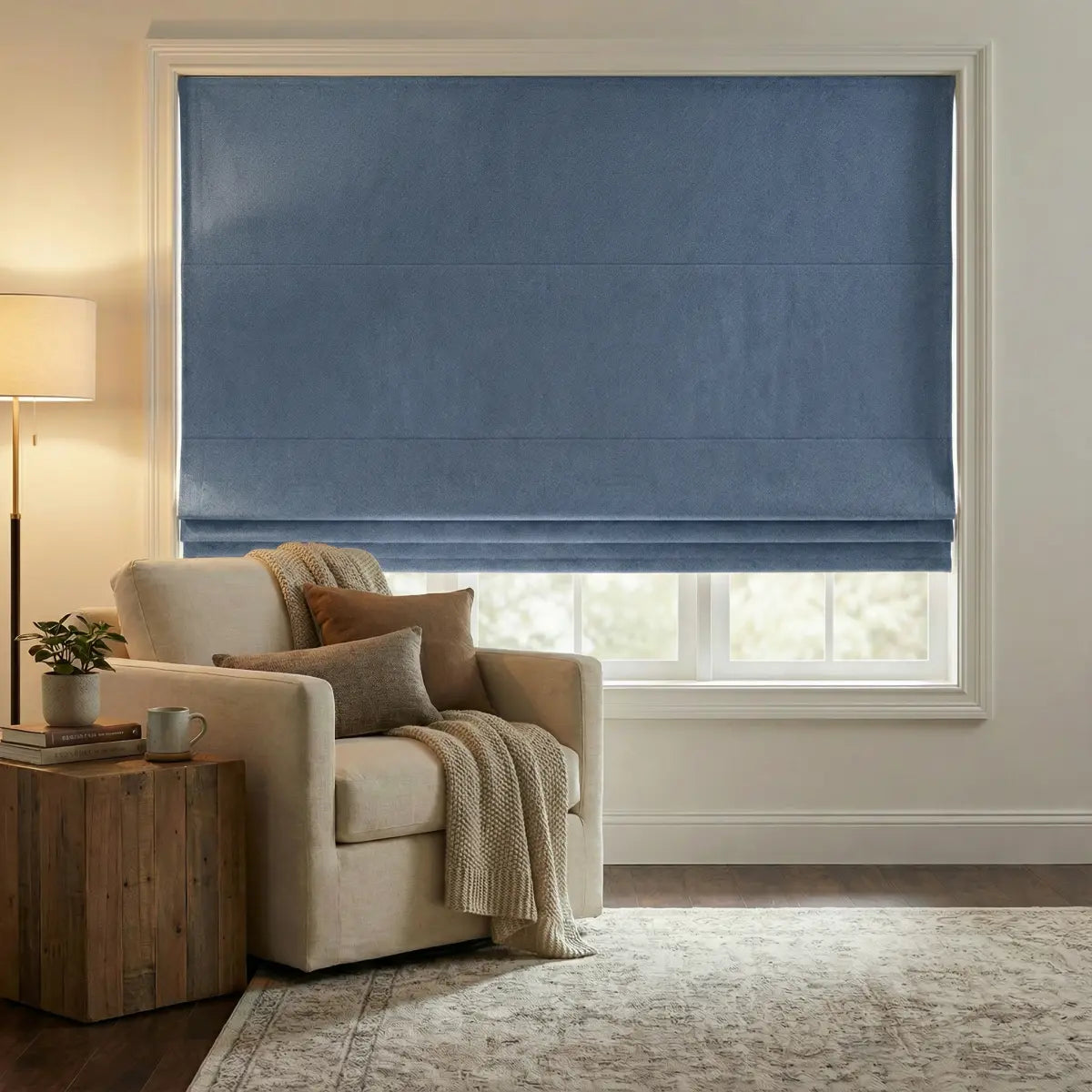 DraperyUS Custom Roman Shades - Foggy Blue - A classic Morandi blue with a misty finish.