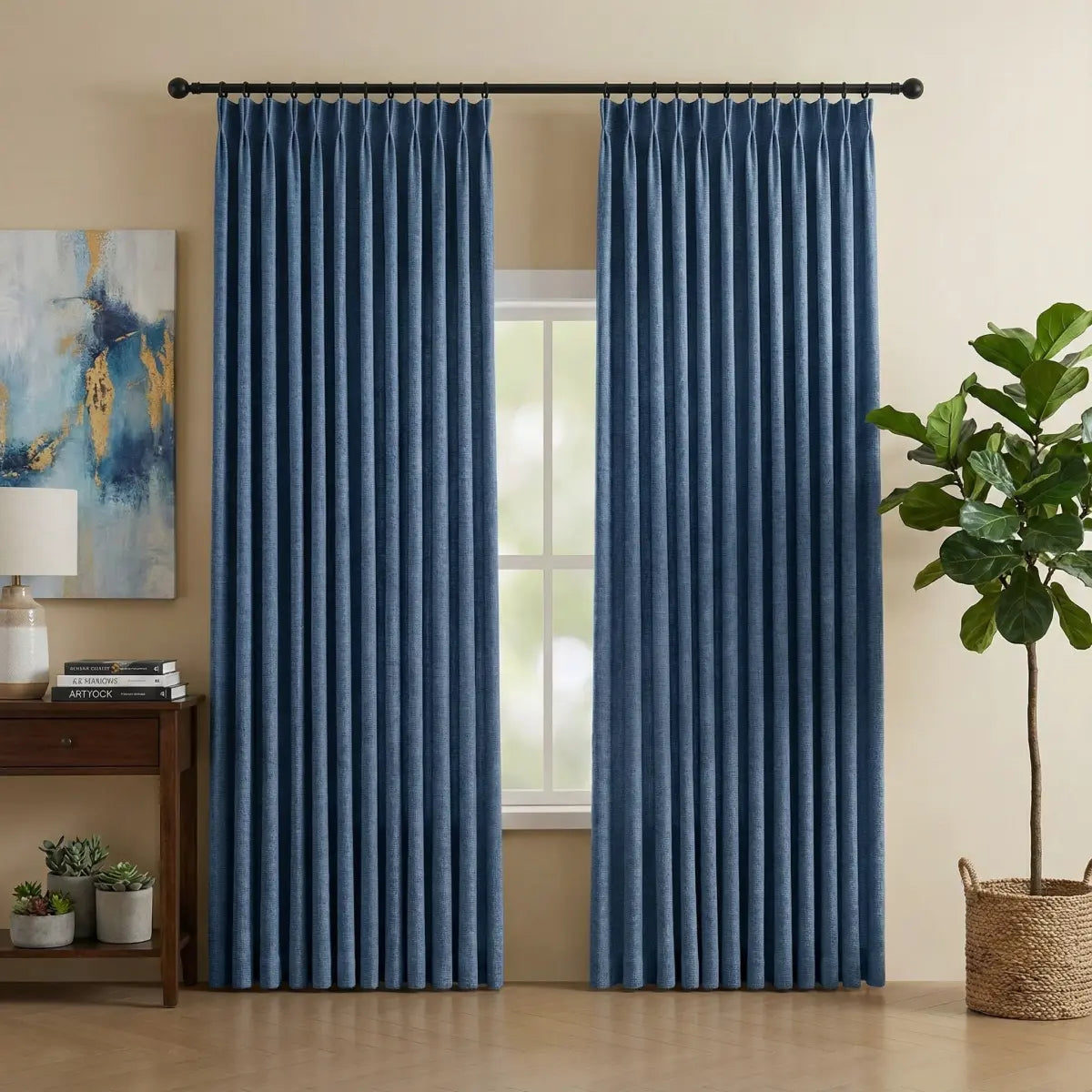 DraperyUS Custom Blackout Linen Curtains - Foggy Blue - A classic Morandi blue with a misty finish.