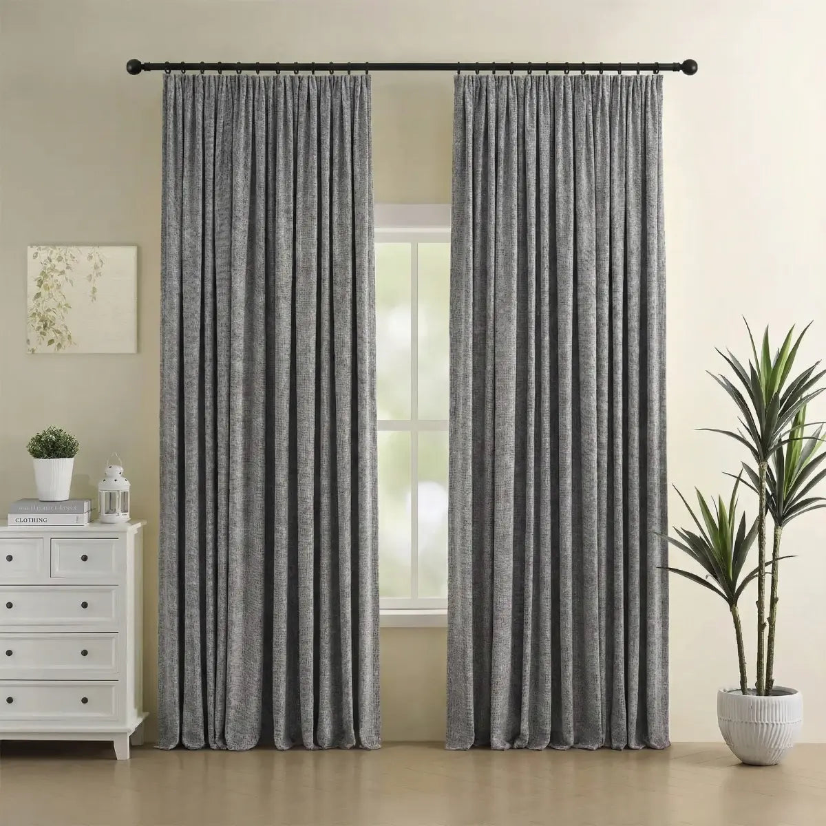 DraperyUS Custom Blackout Linen Curtains - Light Grey - A classic, cool-toned neutral color.