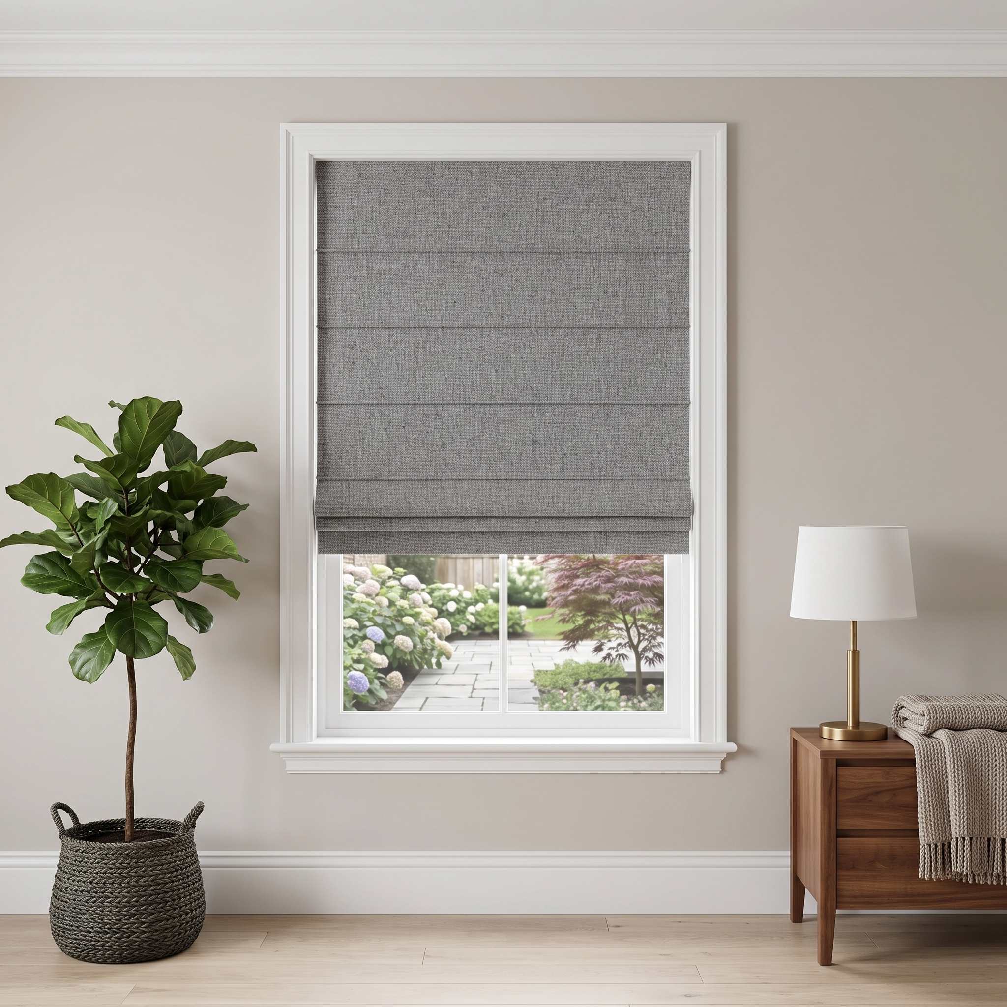 DraperyUS Custom Roman Shades - Light Grey - A classic, cool-toned neutral color.