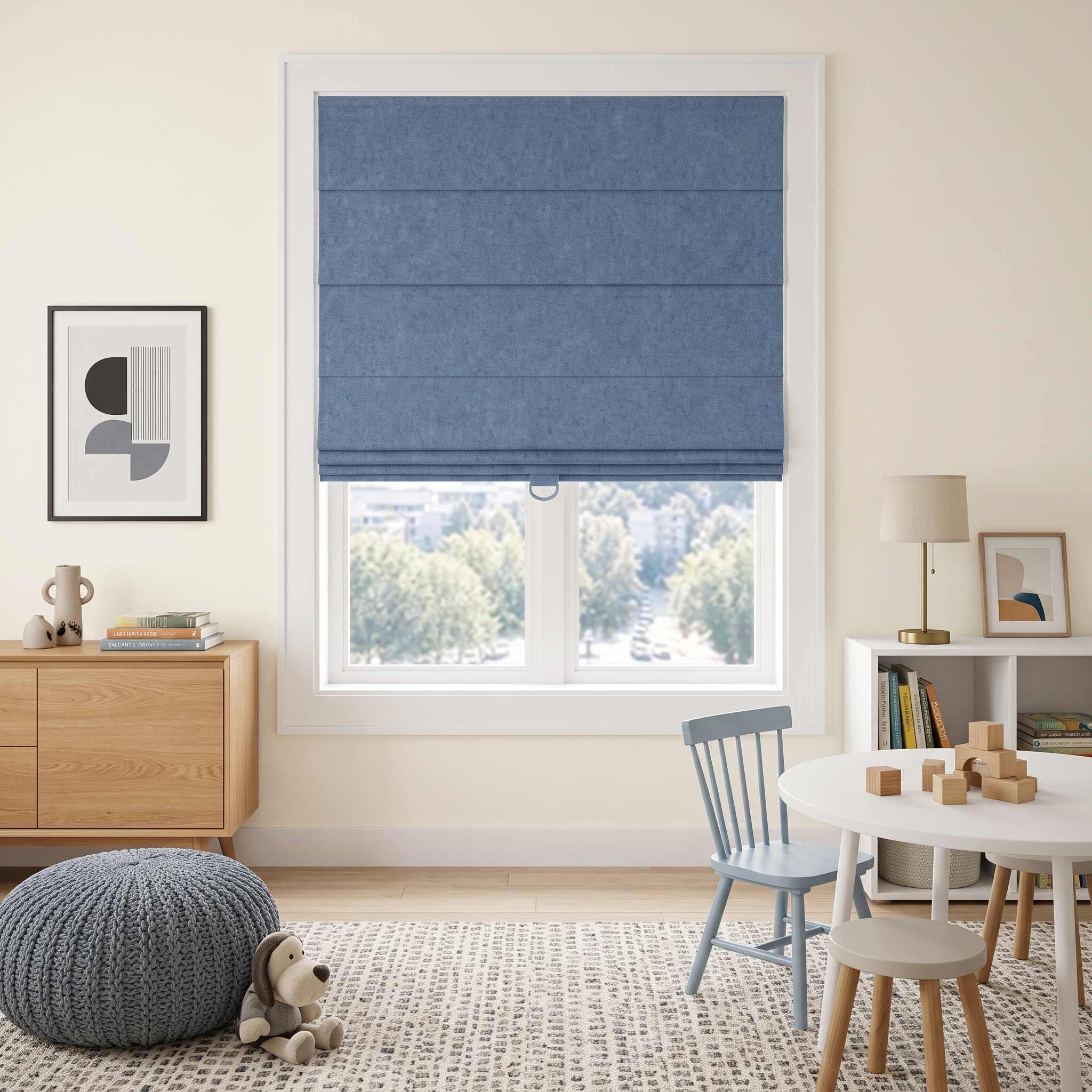 DraperyUS Custom Roman Shades - Foggy Blue - A classic Morandi blue with a misty finish.