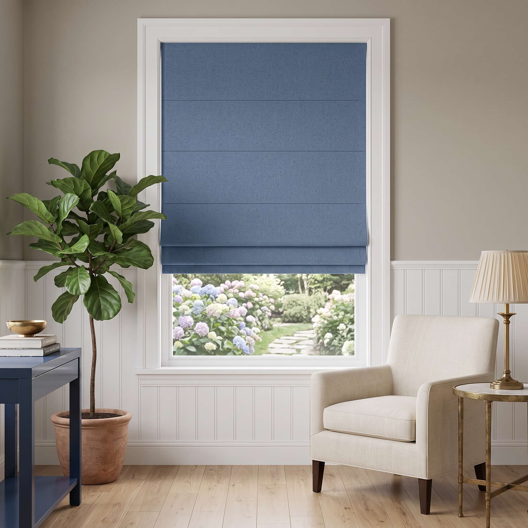 DraperyUS Custom Roman Shades - Foggy Blue - A classic Morandi blue with a misty finish.