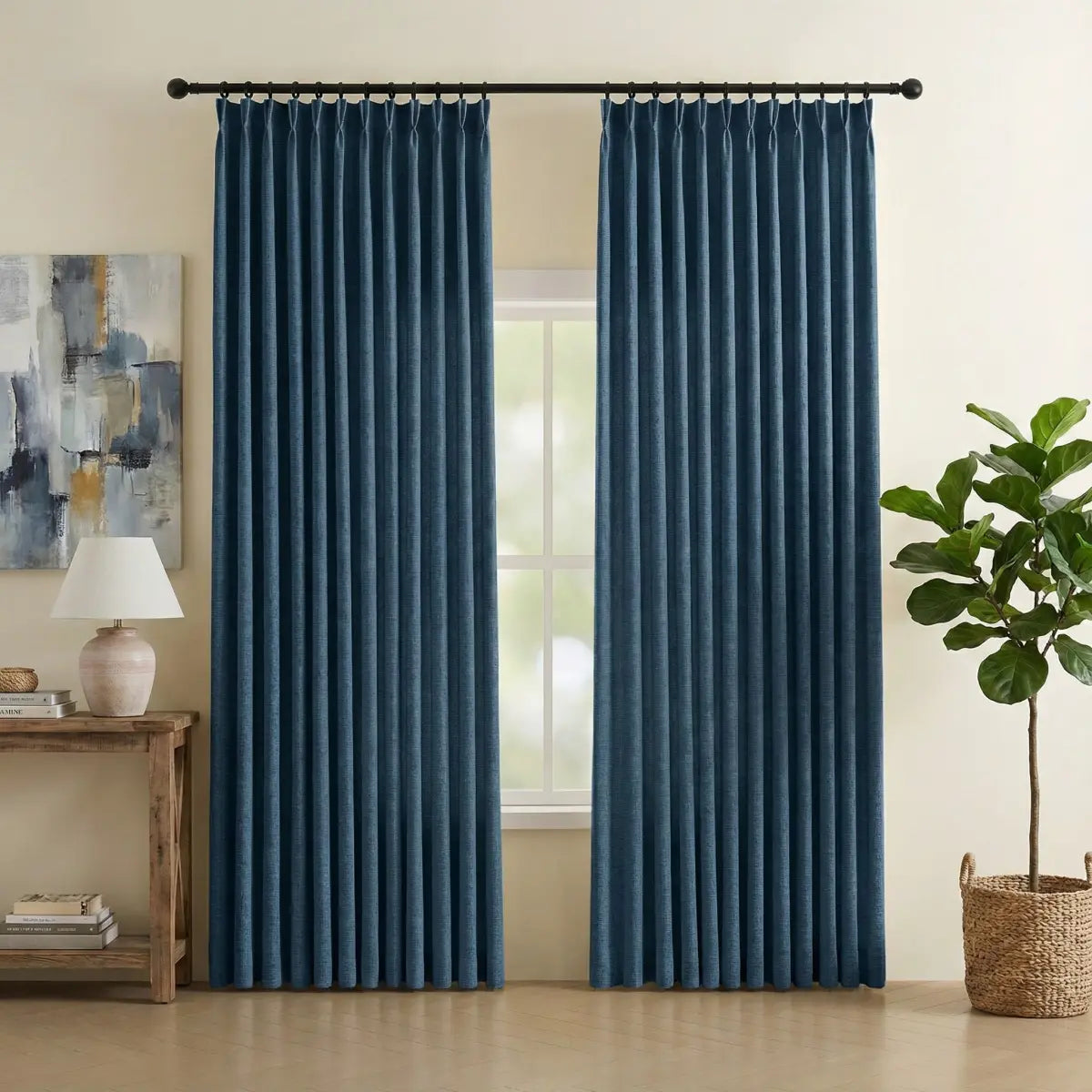 DraperyUS Custom Blackout Linen Curtains - Sky Blue - A pure and vibrant blue for a bright room.