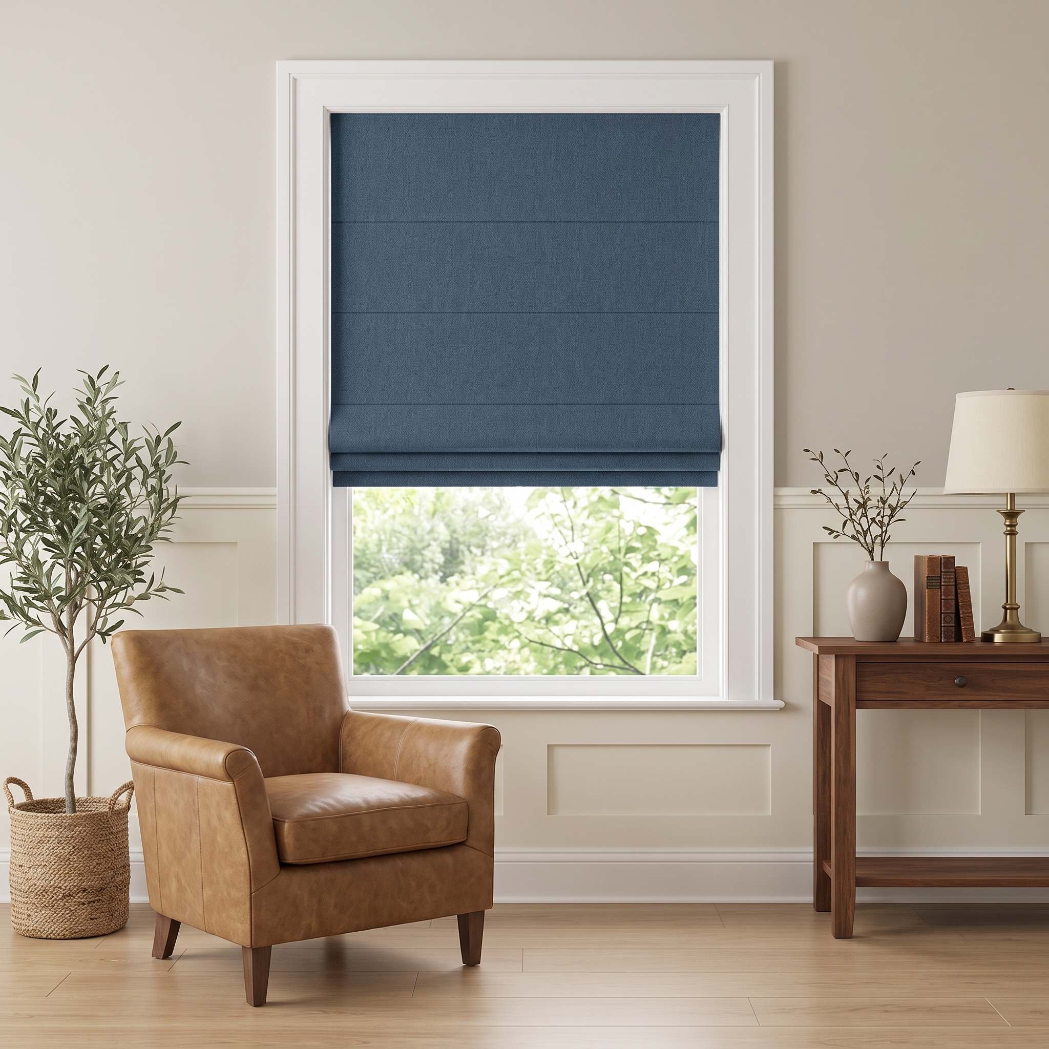 DraperyUS Custom Roman Shades - Ink Blue - A profound and deep midnight blue tone.