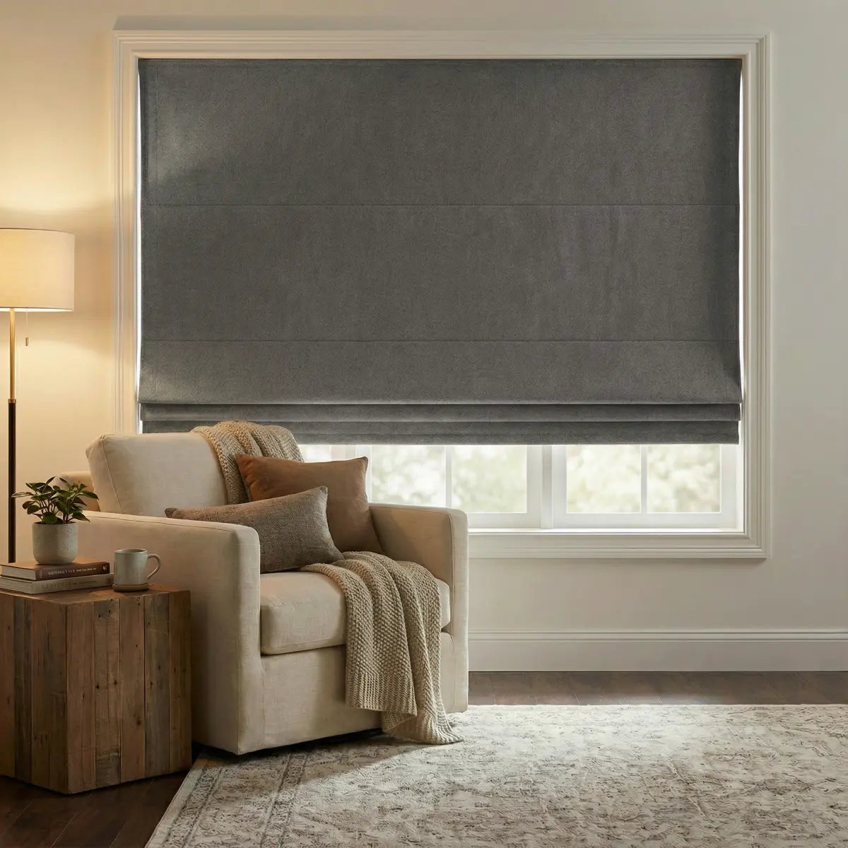 DraperyUS Custom Roman Shades - Smoke Grey - A concentrated and deep smoky grey tone.
