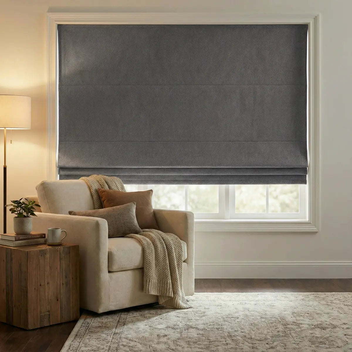 DraperyUS Custom Roman Shades - Iron Grey - A dark, solid grey approaching black.