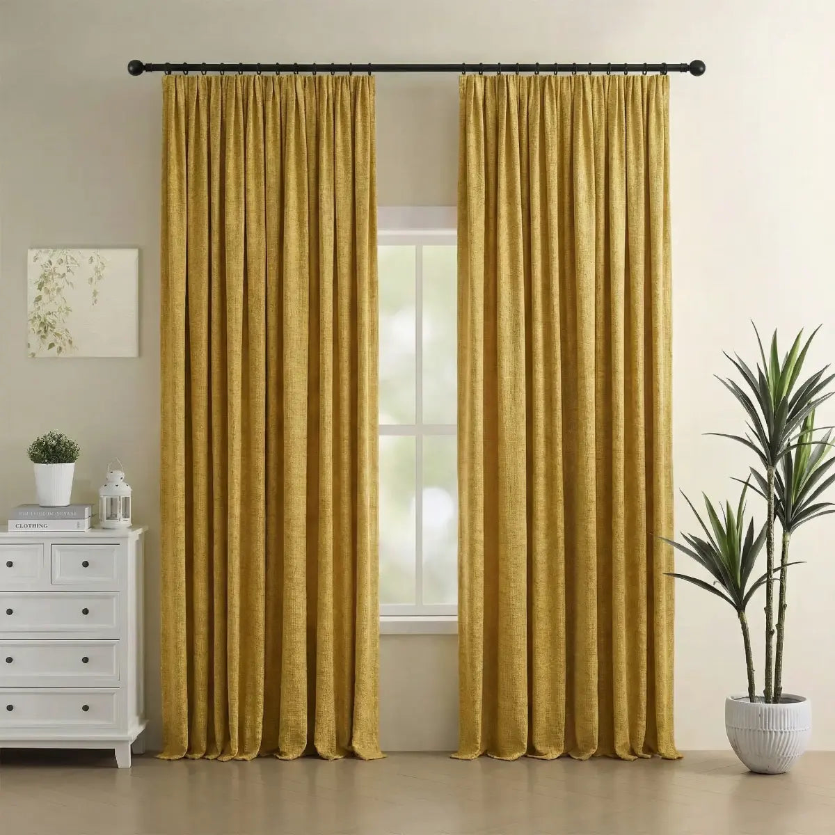 DraperyUS Custom Blackout Linen Curtains - Mustard Yellow - Bright yet not harsh, with a touch of vintage feel.