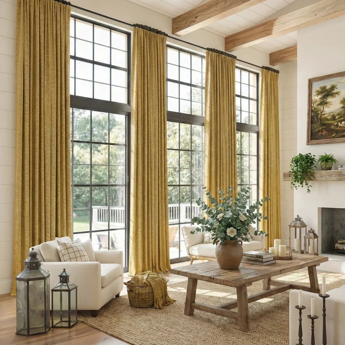 DraperyUS Custom Extra Long 100% Blackout Linen Curtains - Mustard Yellow - Bright yet not harsh, with a touch of vintage feel.