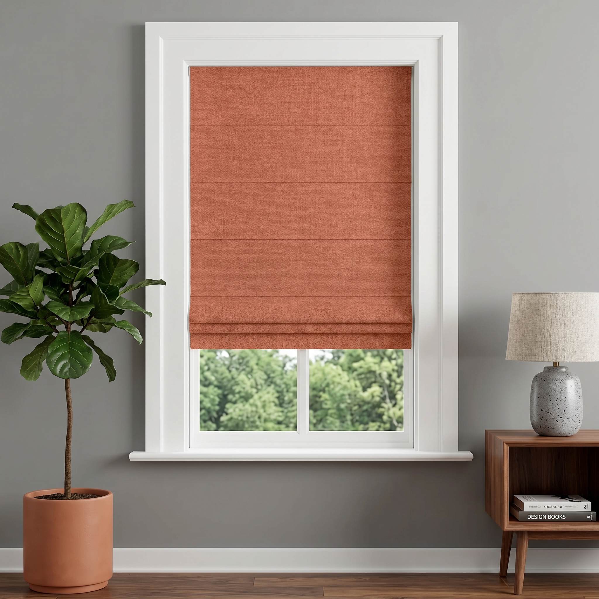DraperyUS Custom Roman Shades - Coral/Terracotta - A warm and earthy reddish-orange tone.