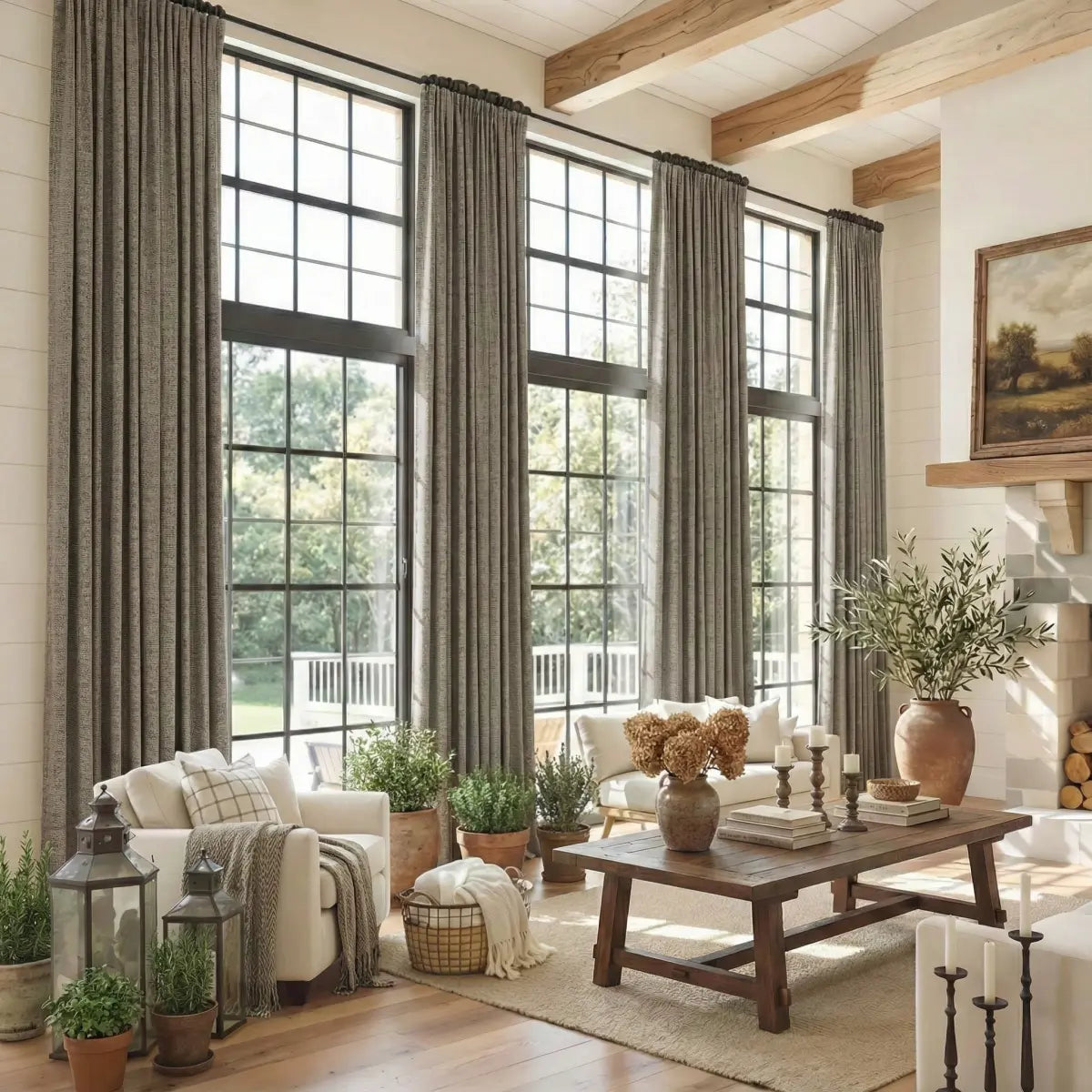 DraperyUS Custom Extra Long 100% Blackout Linen Curtains - Pale Greige - A soft blend of beige and grey for a modern look.