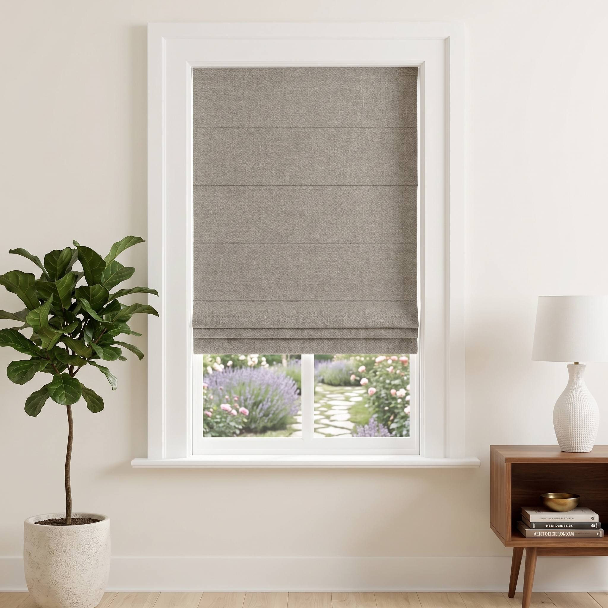DraperyUS Custom Roman Shades - Pale Greige - A soft blend of beige and grey for a modern look.