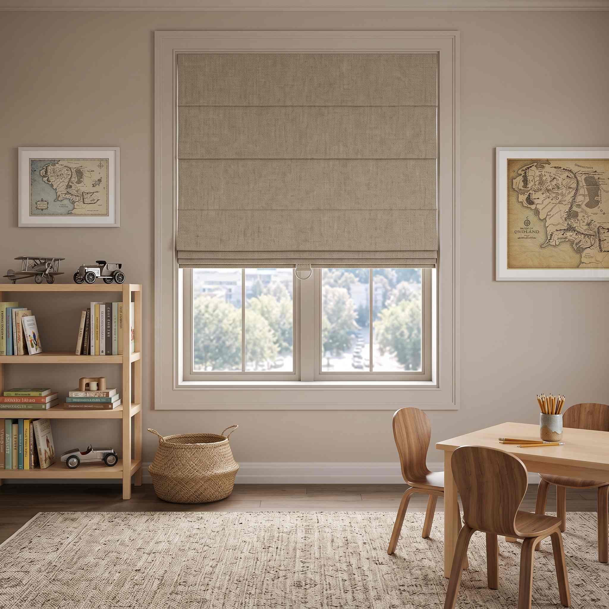 DraperyUS Custom Roman Shades - Khaki/Tan - A steady and grounded sandy soil tone.