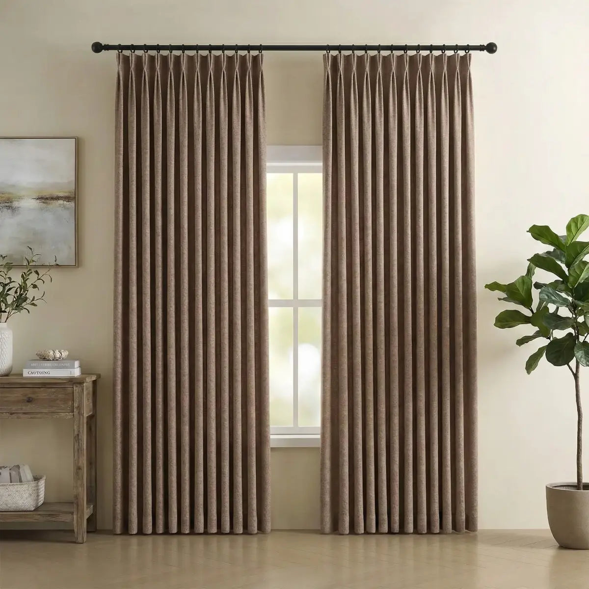 DraperyUS Custom Blackout Linen Curtains - Taupe - A deep, woody brownish-grey for elegant spaces.