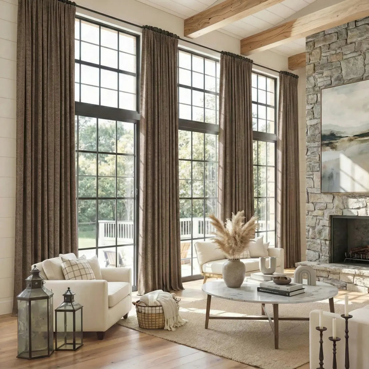 DraperyUS Custom Extra Long 100% Blackout Linen Curtains - Taupe - A deep, woody brownish-grey for elegant spaces.