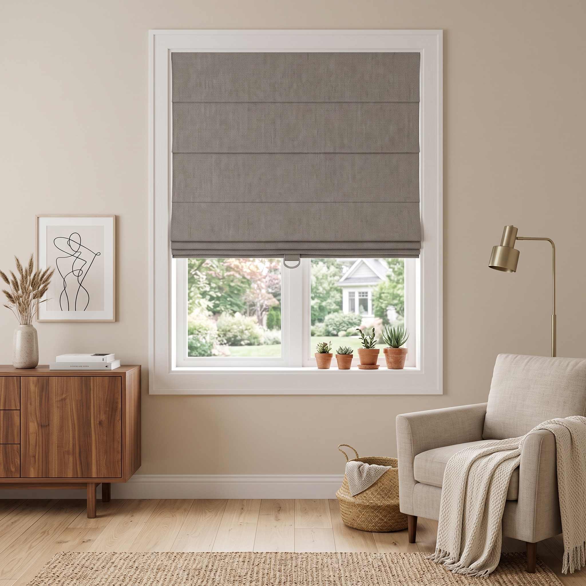 DraperyUS Custom Roman Shades - Medium Grey - A standard, versatile neutral for any home.