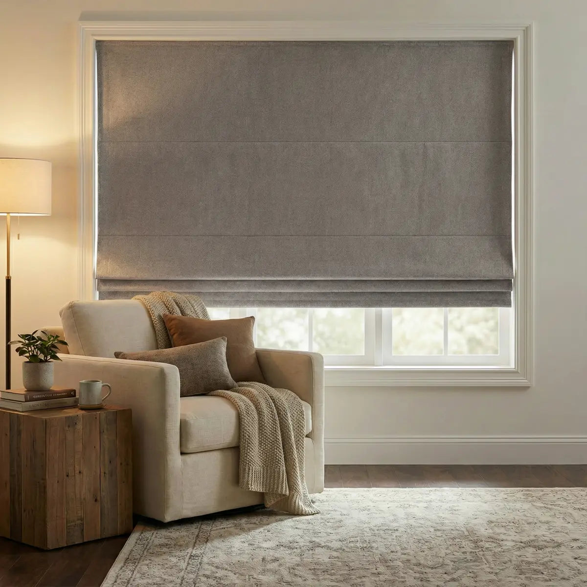 DraperyUS Custom Roman Shades - Medium Grey - A standard, versatile neutral for any home.