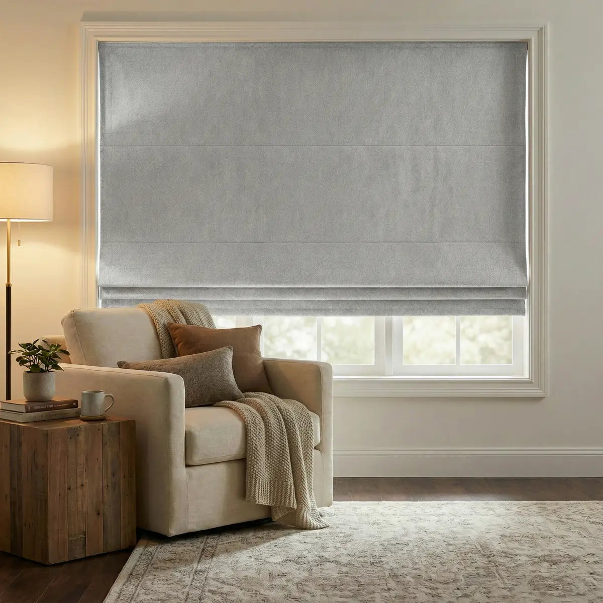 DraperyUS Custom Roman Shades - Off-White/Cloud - An extremely light grey-white for a clean look.