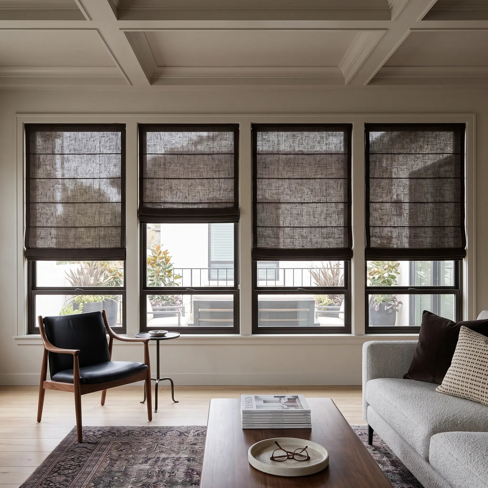 Custom Cordless Light Filtering Linen Roman Shades - Natural Texture, Made to Measure