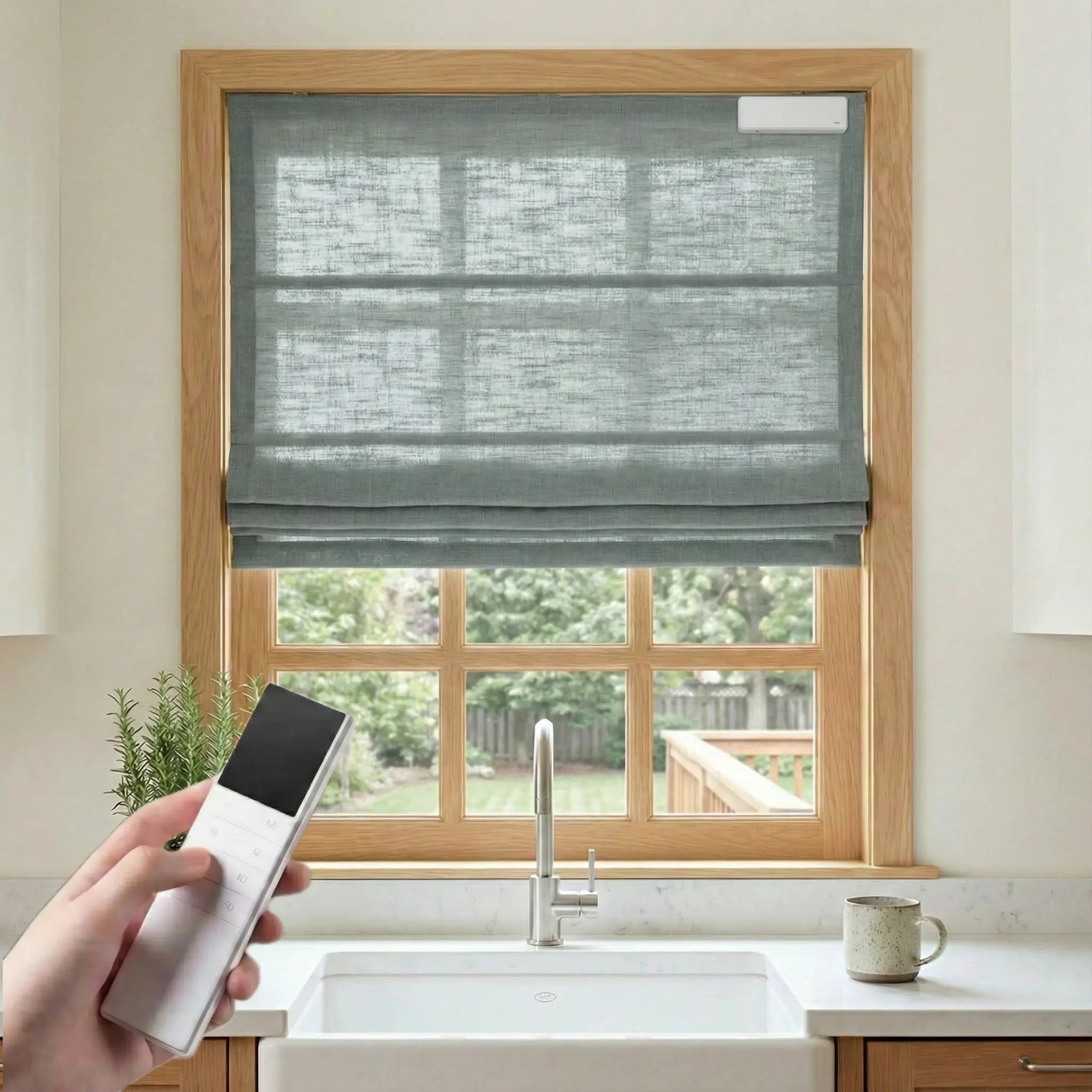 DraperyUS Costom Roman Shades Mist Blue