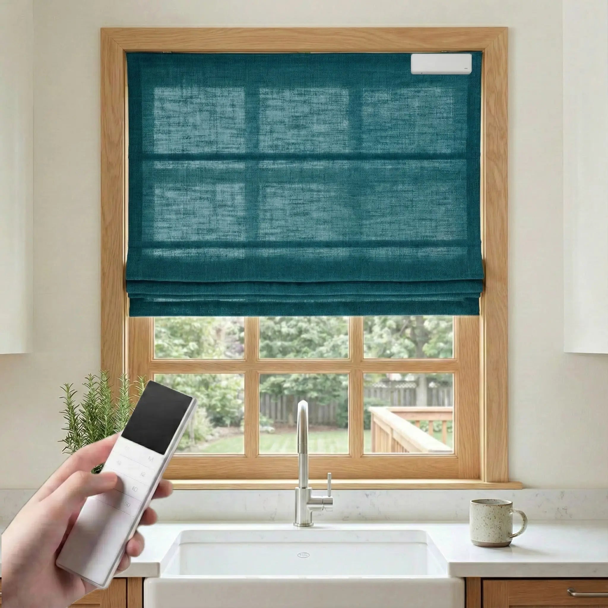 DraperyUS Costom Roman Shades Ocean Teal 