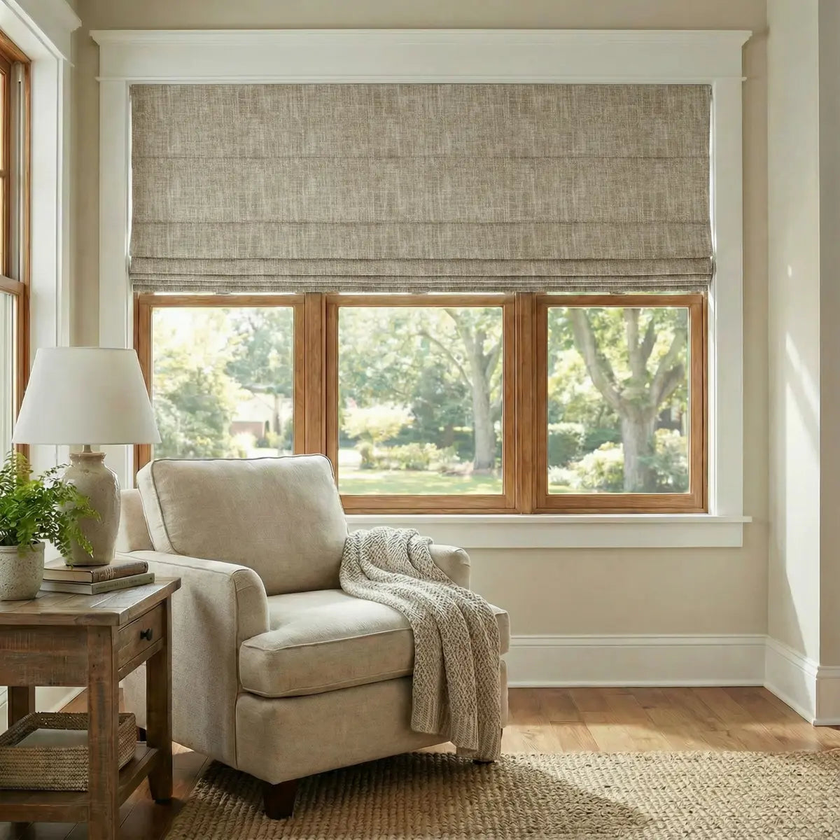 DraperyUS Custom Roman Shades - Sandy - A light, neutral beige tone inspired by warm desert sands.