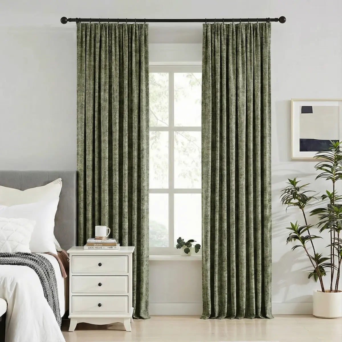 DraperyUS Custom 100% Blackout Linen Curtains - Sage Green - A muted, herbal green that adds a serene touch to any room.