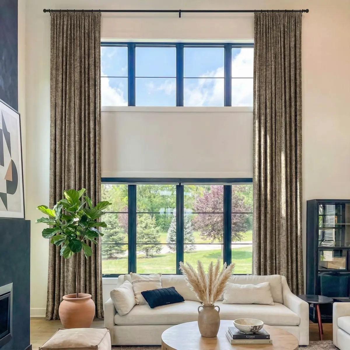 DraperyUS Costom Extra Long 100% Blackout Linen Curtains - Rustic Flax - A natural, unbleached brownish-beige with a heavy linen feel.