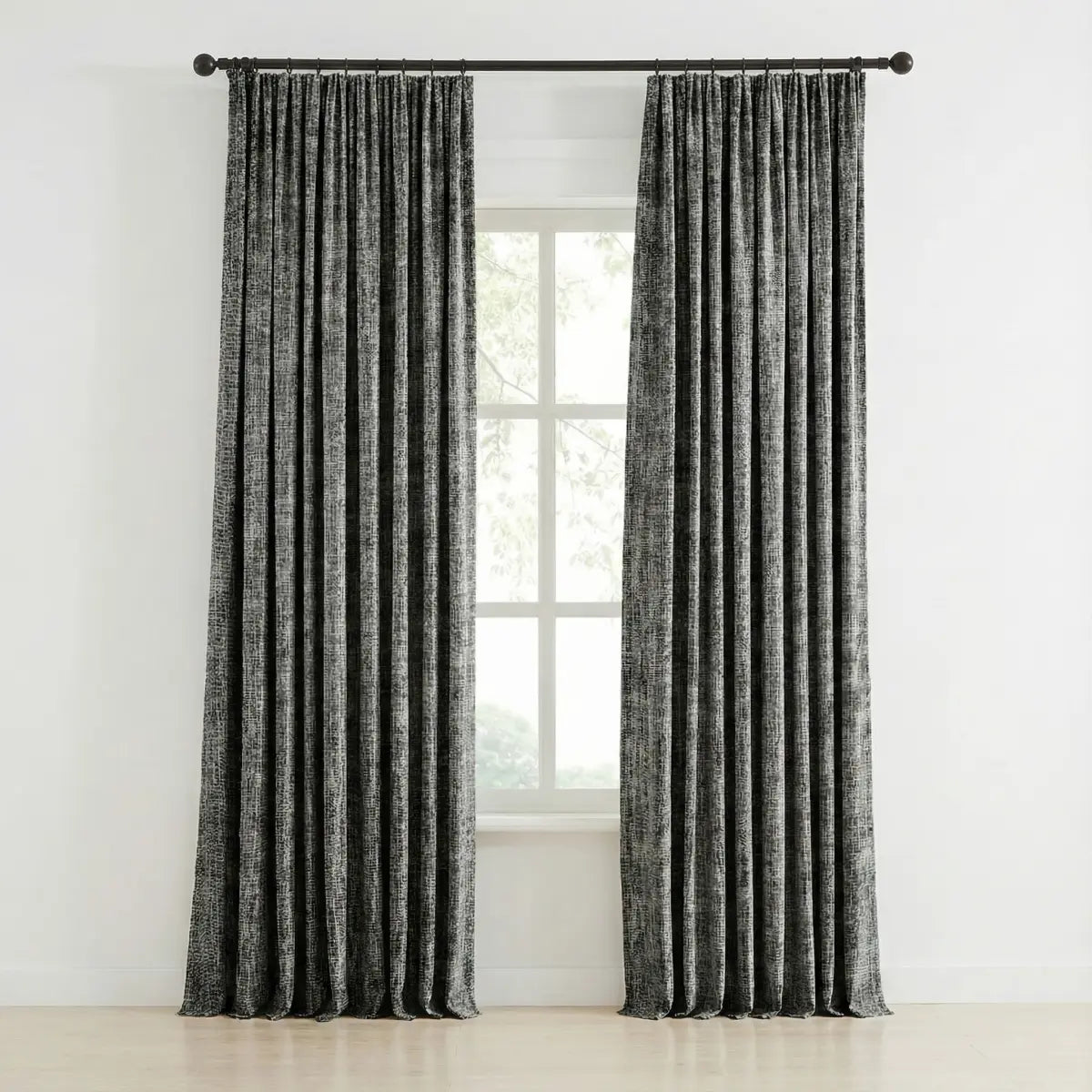 DraperyUS Custom 100% Blackout Linen Curtains - Volcanic Gray - A powerful and deep dark grey inspired by volcanic rock.