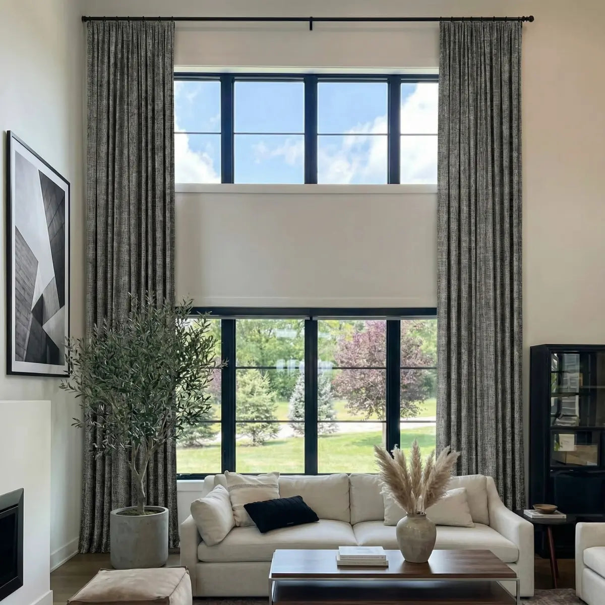 DraperyUS Costom Extra Long 100% Blackout Linen Curtains - Volcanic Gray - A powerful and deep dark grey inspired by volcanic rock.