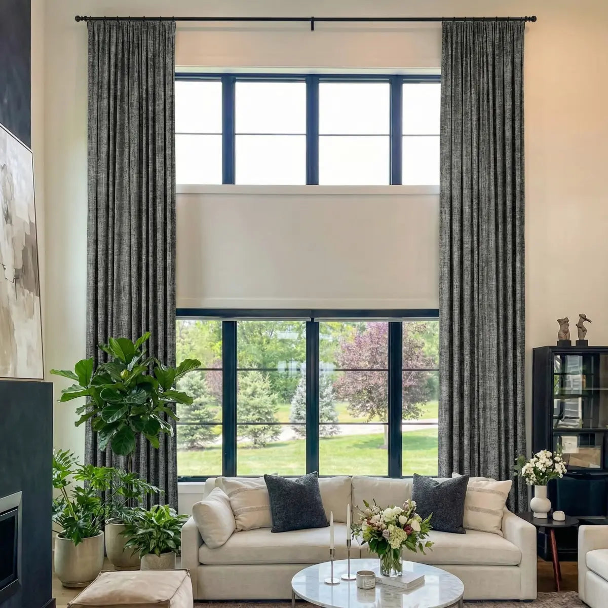 DraperyUS Costom Extra Long 100% Blackout Linen Curtains - Stone Grey - A grounded, medium-toned grey that fits any modern interior.