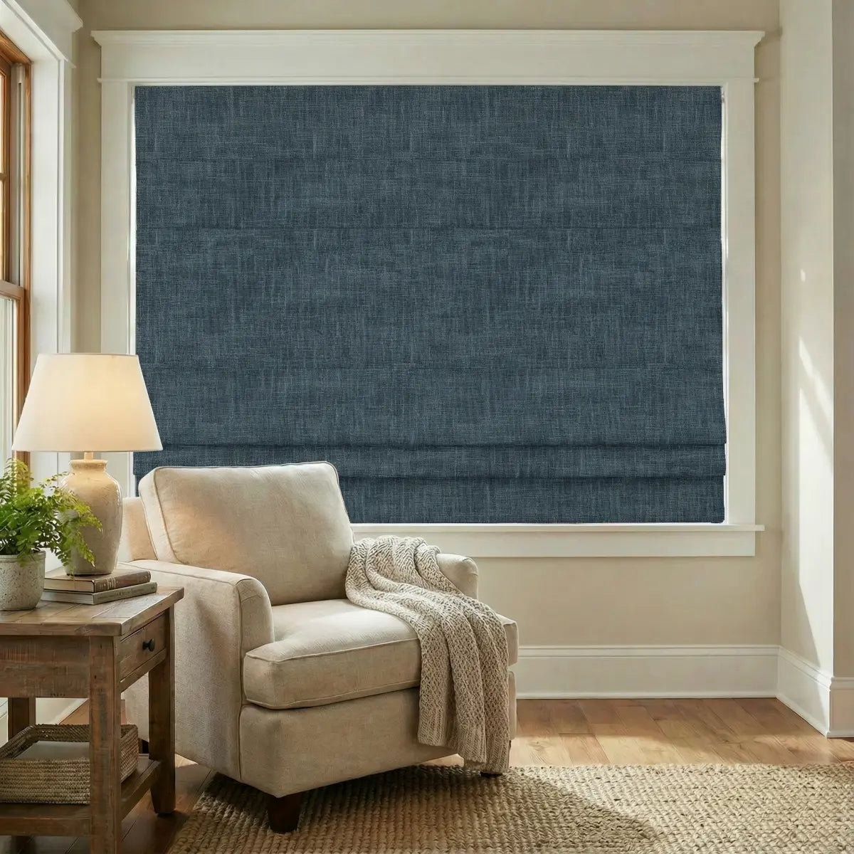 DraperyUS Custom Roman Shades - Teal Blue - A moody and elegant fusion of deep blue and forest green.