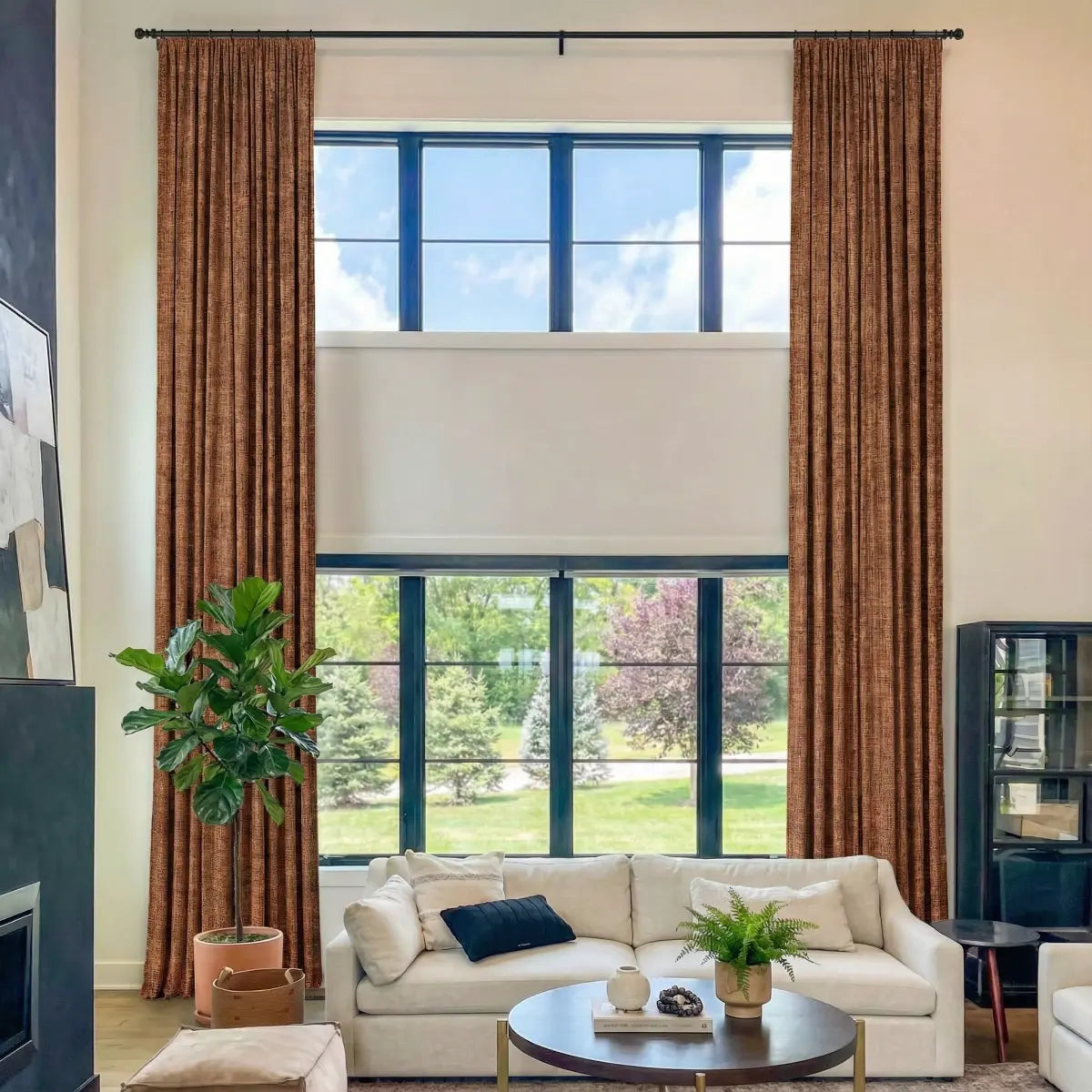 DraperyUS Costom Extra Long 100% Blackout Linen Curtains - Burnt Sienna - A rich, fiery earthy orange for a cozy and bold statement.