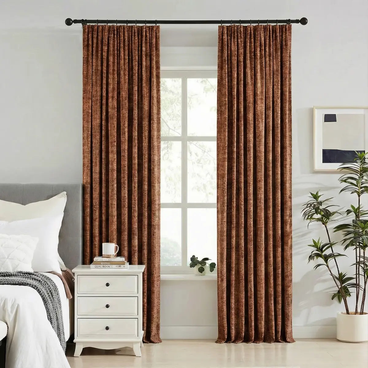DraperyUS Custom 100% Blackout Linen Curtains - Burnt Sienna - A rich, fiery earthy orange for a cozy and bold statement.