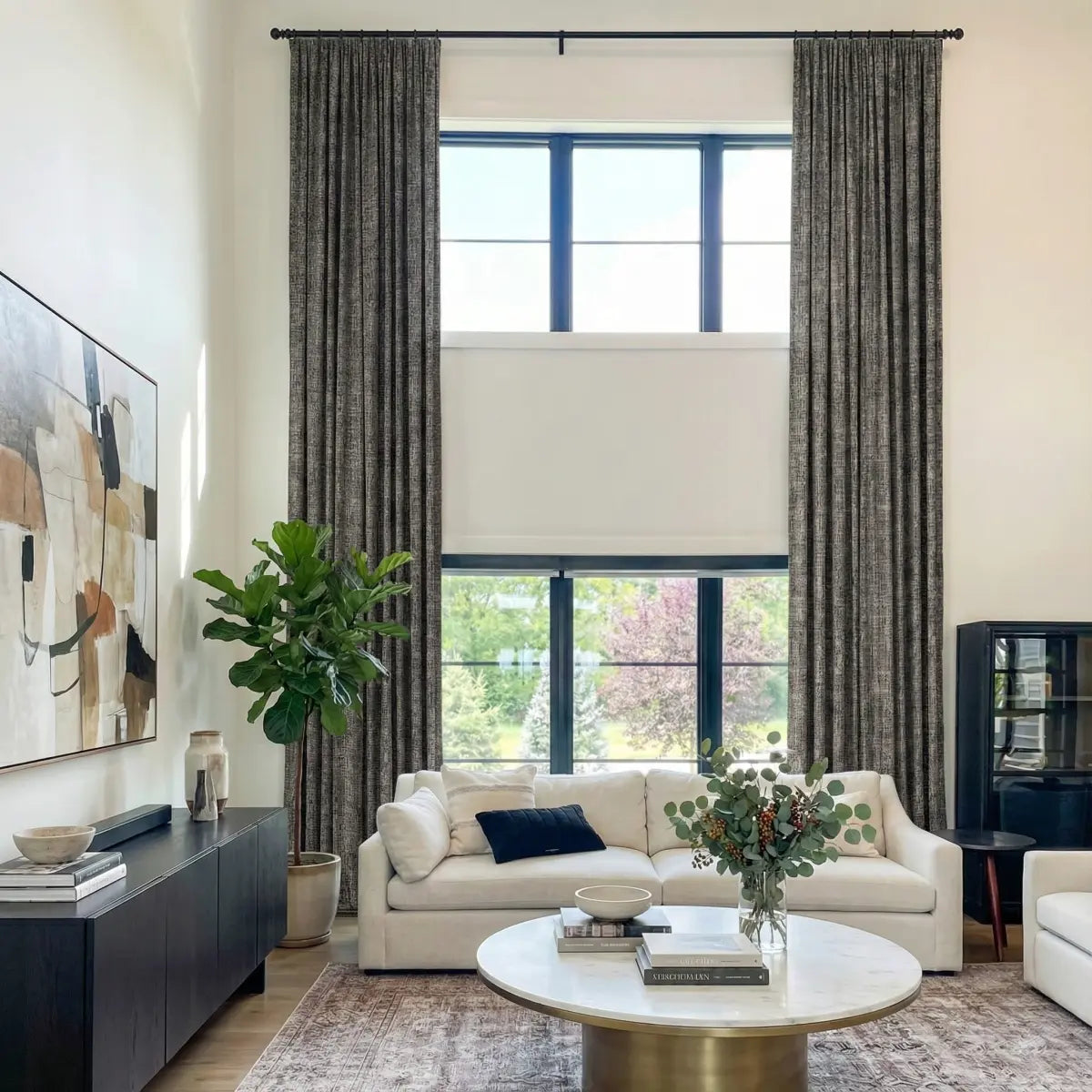 DraperyUS Costom Extra Long 100% Blackout Linen Curtains - Earth Taupe - A sophisticated brownish-grey with a natural, organic vibe.