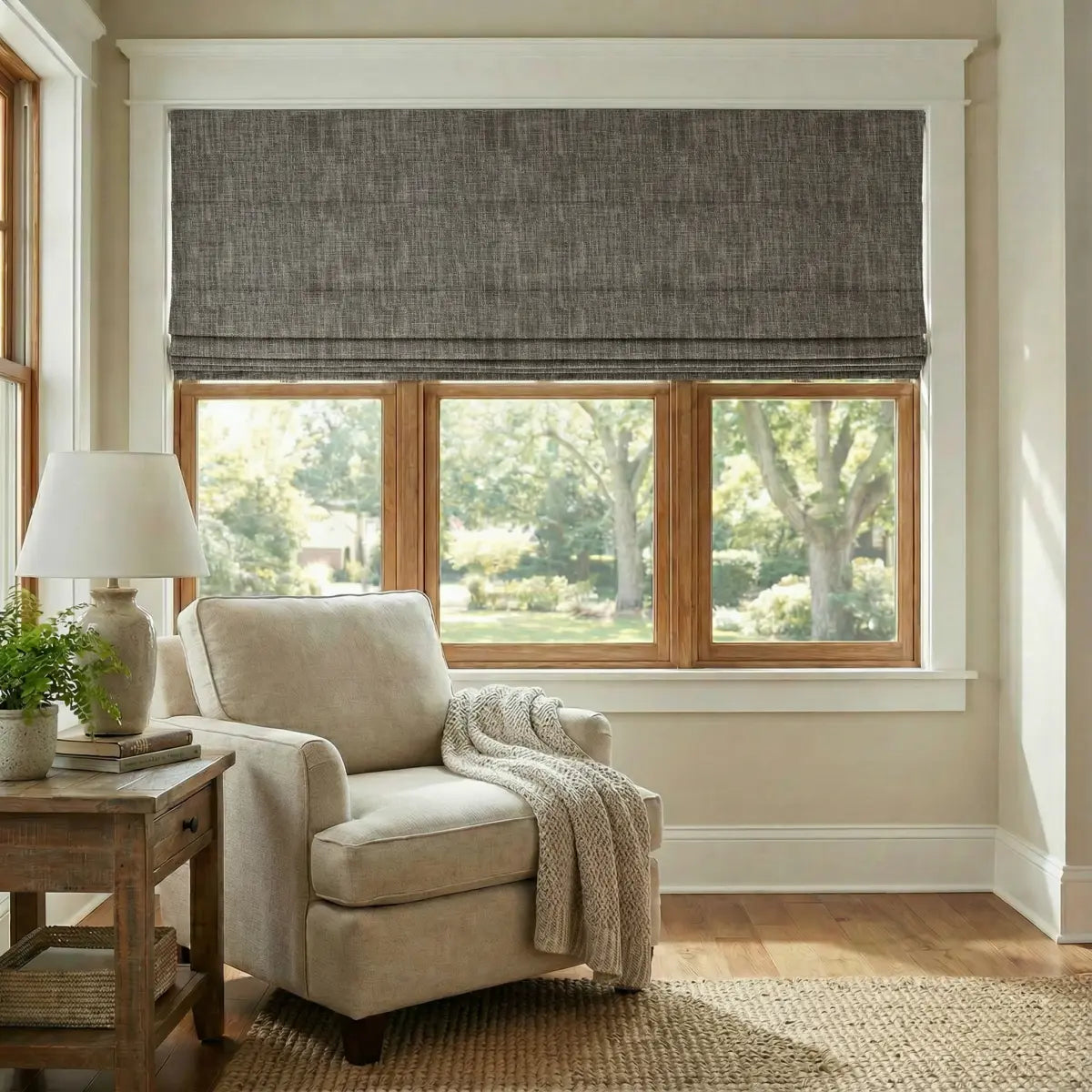 DraperyUS Custom Roman Shades - Earth Taupe - A sophisticated brownish-grey with a natural, organic vibe.