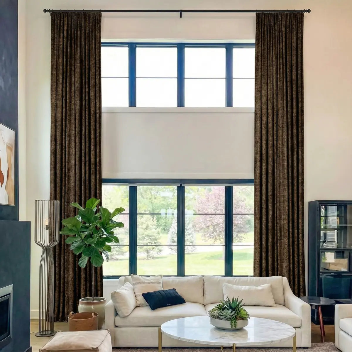 DraperyUS Costom Extra Long 100% Blackout Linen Curtains - Espresso Brown - A bold and dark coffee-inspired brown for luxurious warmth.