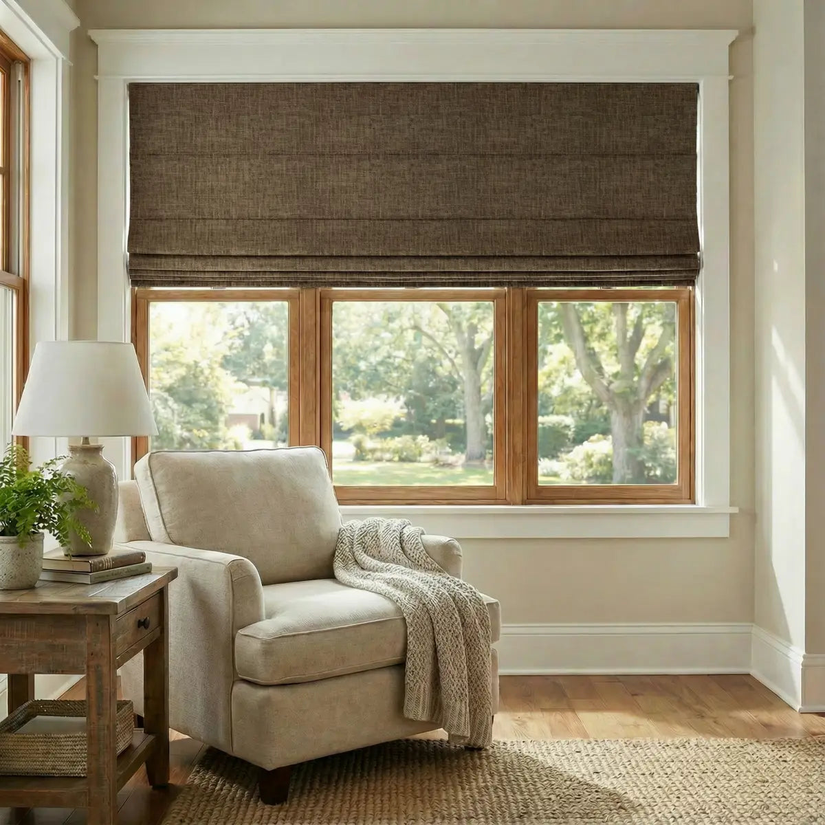DraperyUS Custom Roman Shades - Espresso Brown - A bold and dark coffee-inspired brown for luxurious warmth.