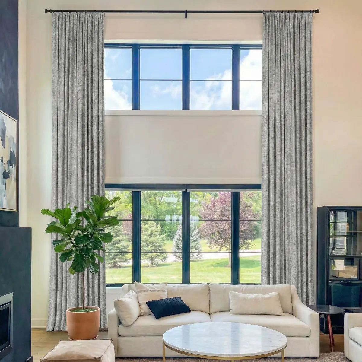 DraperyUS Costom Extra Long 100% Blackout Linen Curtains - Snow White - A crisp, brilliant white that offers a fresh and pure aesthetic.