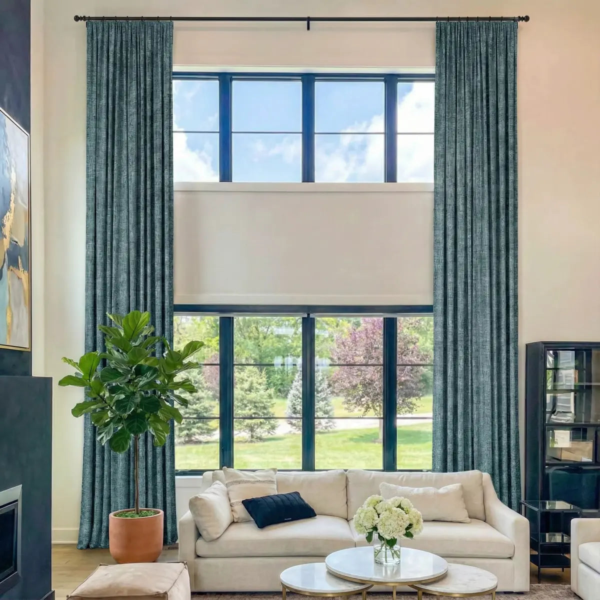 DraperyUS Costom Extra Long 100% Blackout Linen Curtains - Jade Green - A sophisticated and calm green inspired by natural jade.