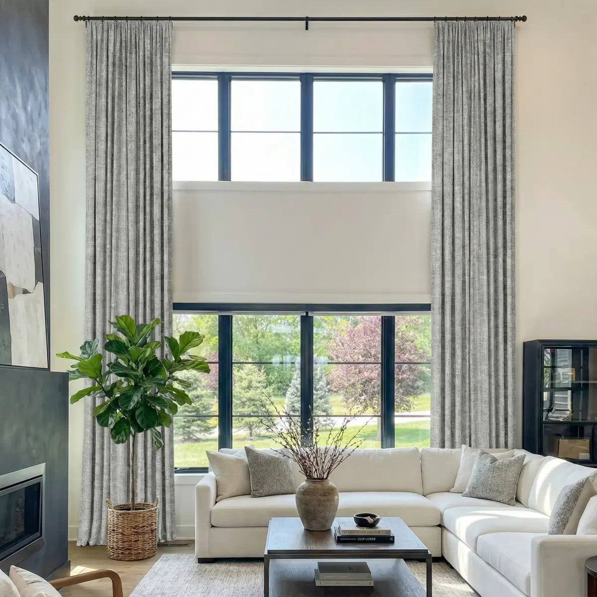 DraperyUS Costom Extra Long 100% Blackout Linen Curtains - Light Gray White - An airy and bright minimalist neutral for a clean look.