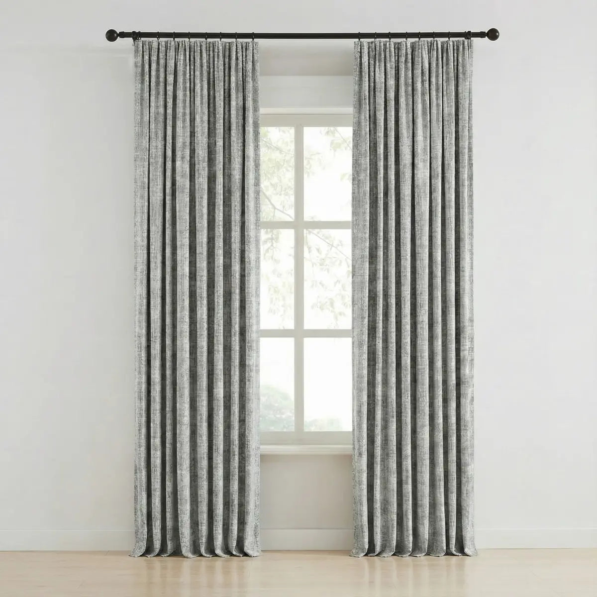 DraperyUS Custom 100% Blackout Linen Curtains - Light Gray White - An airy and bright minimalist neutral for a clean look.