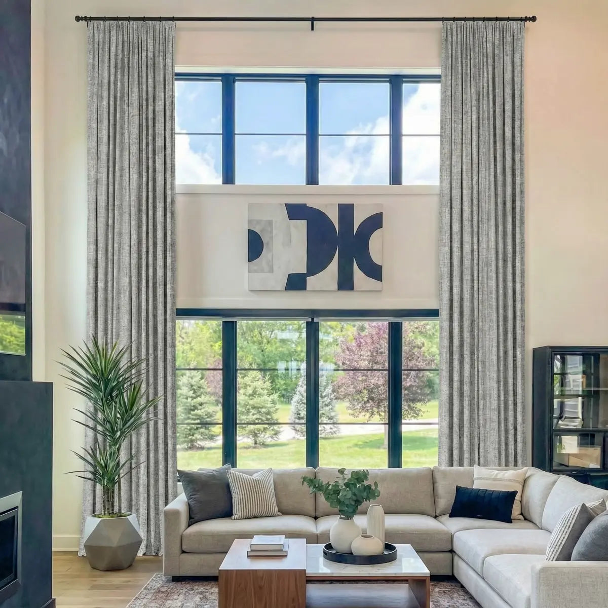 DraperyUS Costom Extra Long 100% Blackout Linen Curtains - Ivory Mist - A delicate, warm-toned off-white with a soft misty finish.