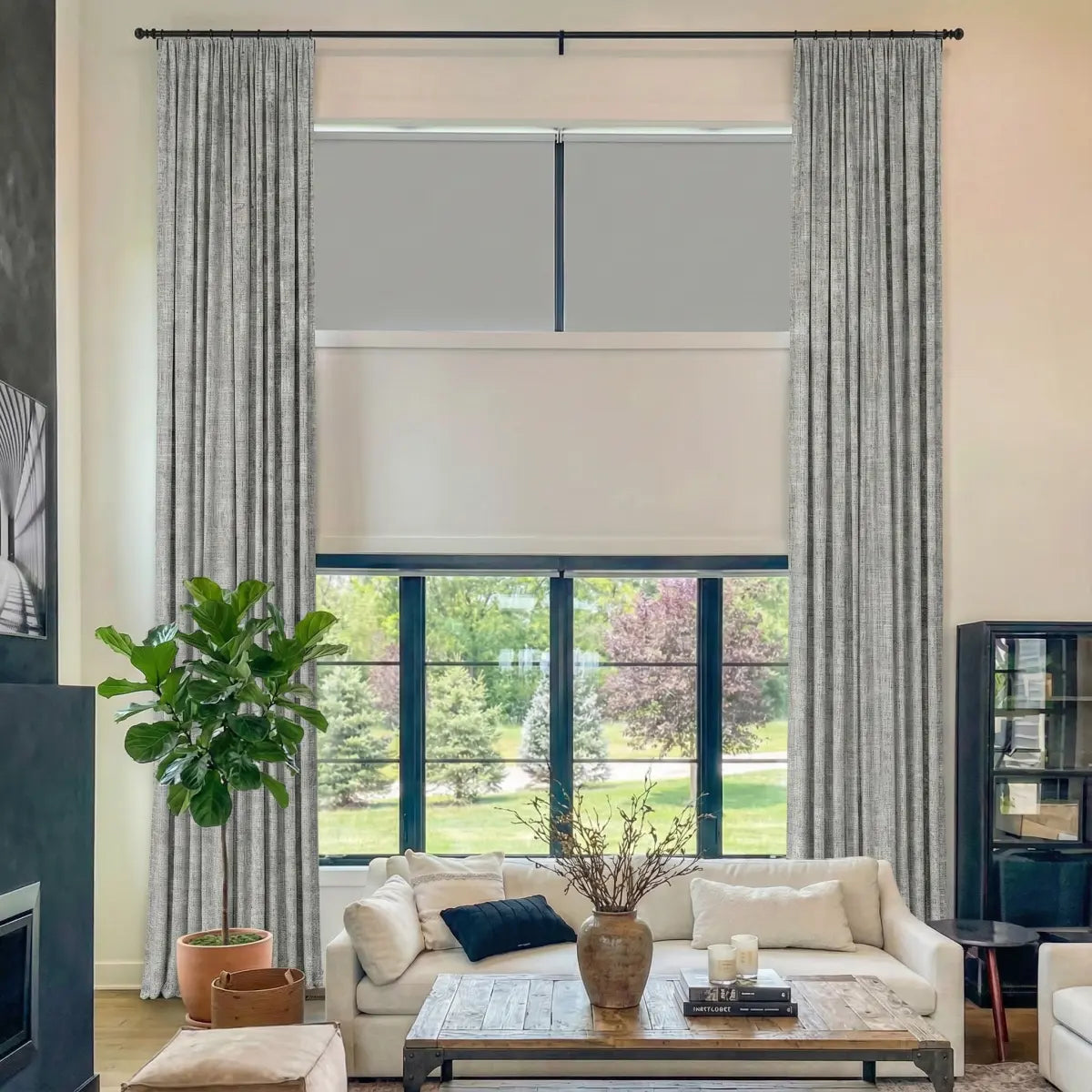 DraperyUS Costom Extra Long 100% Blackout Linen Curtains - Silver Drift - A sleek and luminous light grey with subtle metallic undertones.